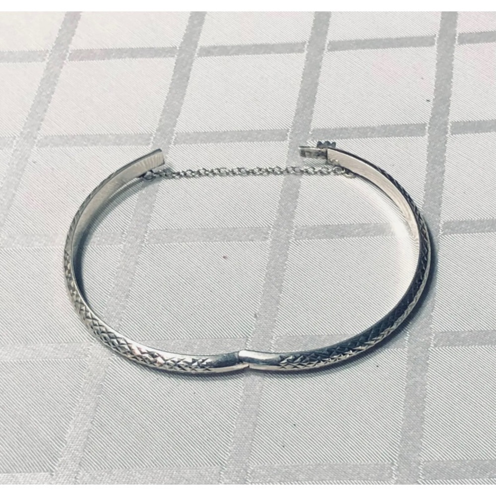 VTG Sterling 5mm Diamond-cut 7" Hinge Bangle Bracelet - 5g with Safety Chain 925 - Picture 4 of 11